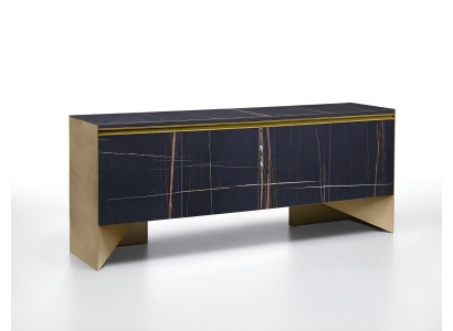 Exklusiver Wohnzimmer Sideboard Edle Marmorplatte Goldene Akzente