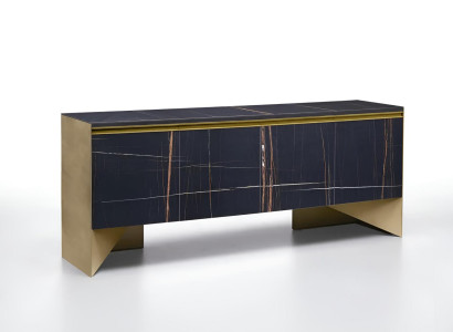 Exklusiver Wohnzimmer Sideboard Edle Marmorplatte Goldene Akzente