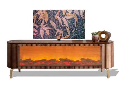 Brauner Fernsehschrank mit Kamin und Bluetooth-Anschluss für Musik