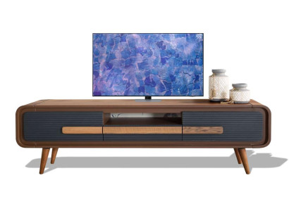 Anthrazit-walnuss TV-Schrank aus Holz mit Kamin und Stauraum Fernsehschrank