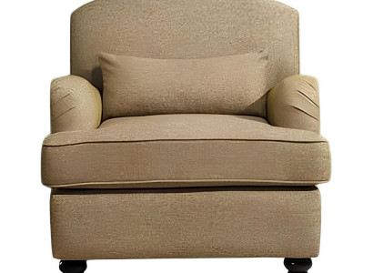 Bequemer Sessel in warmem Beige mit stilvollen Holzbeinen