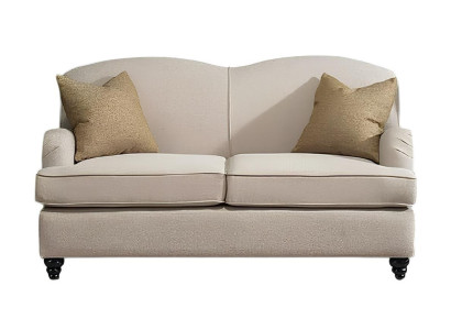 Stilvoller beige Stoff-2-Sitzer mit Kissen und Holzbeinen