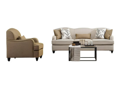Elegantes 2-tlg. Set: 3-Sitzer in Beige mit passendem Sessel