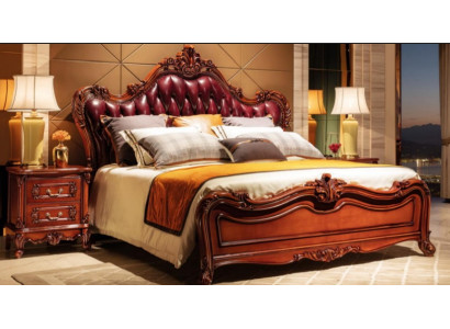 Luxuriöses Massivholz-Doppelbett mit Kunstleder in Braun 180x200 cm