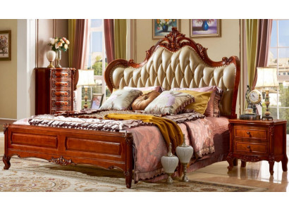 Klassisches Bett 180x200 cm Komfortbett aus Massivholz mit Kunstleder