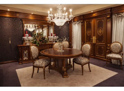 Robuste Massivholz Garnitur Designer Rundtisch 4x Polsterstühle Set