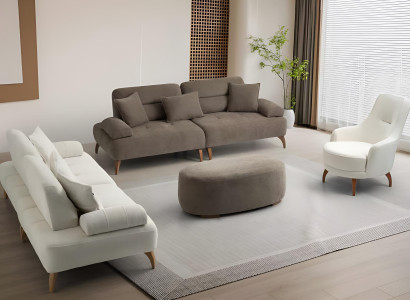 Wohnzimmer Zweifarbige Couchgarnitur 2x Polster 3-Sitzer Sofas