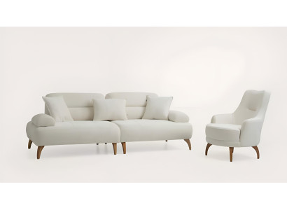Weiße Wohnzimmer Sitzgarnitur Designer 3-Sitzer Textilsessel Sofa