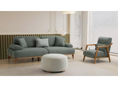 Graues Designer Polster-Set Wohnzimmer Dreisitzer Textilsessel 2tlg