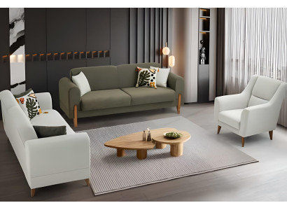 Stilvolle Weiß-Grüne Couchgarnitur Designer Polstersessel 3tlg