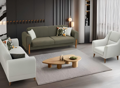 Stilvolle Weiß-Grüne Couchgarnitur Designer Polstersessel 3tlg