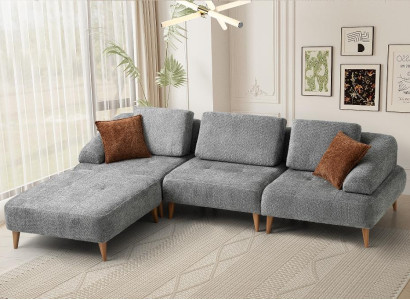 Modernes Graues Ecksofa Wohnzimmer L-Form Couch Edle Textilcouchen