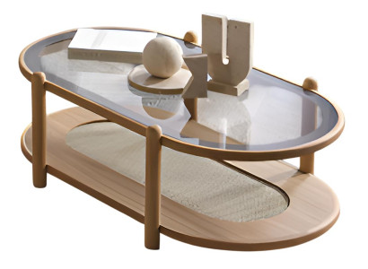 Moderner Braun Couchtisch mit Glasplatte und Holzgestell Hochwertig Möbel