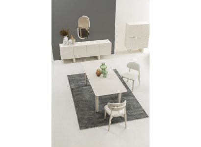 7-teiliges Esszimmer-Set – Sideboard, Spiegel, Esstisch und 4 Stühle