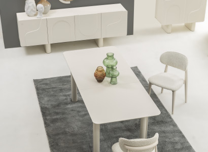 7-teiliges Esszimmer-Set – Sideboard, Spiegel, Esstisch und 4 Stühle