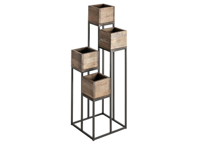 Vintage Pflanzenständer mit Metallgestell und Holzpflanzentöpfen