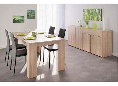 Moderne Beige Essgruppe Designer Holztisch 4x Graue Stühle Kommode