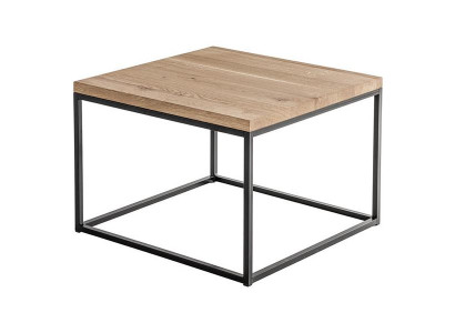 Moderner quadratischer Couchtisch mit Metallgestell und Holzplatte