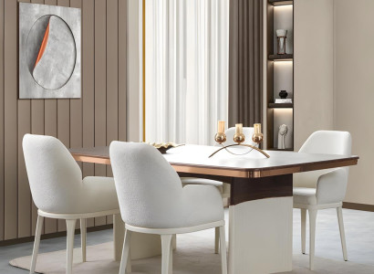 Stilvolles Esszimmer Set: Weiß Esstisch mit 4 komfortablen Stühlen