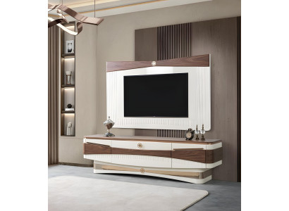 Exklusiver TV-Ständer im modernen Design mit feinen Holzverzierungen