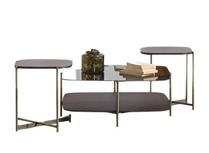 Modularer Braun Couchtisch mit Metallgestell und Glasplatte Hochwertig Möbel