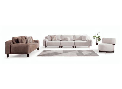 Elegantes weißes Sofa-Set: 4-Sitzer, 3-Sitzer, Sessel im modernen Stil.
