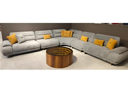Graues Wohnzimmer L-Form Sofa Designer Polstercouch Textil Ecksofa
