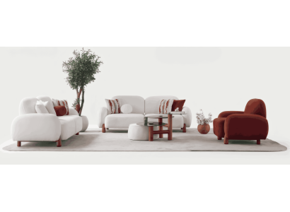Elegantes weißes 3-Sitzer-Sofa und Sessel in modernem, trendigem Design