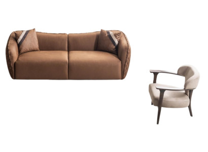 Braunes Sofa-Set 3-Sitzer mit passendem Sessel im modernen Design