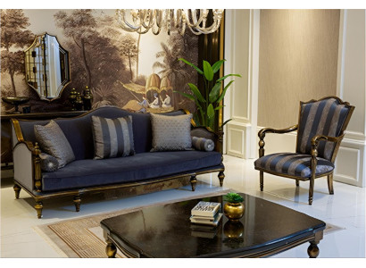 Elegantes Sofa mit Sessel und stilvollem Couchtisch im luxuriösen Design