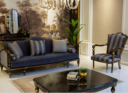 Elegantes Sofa mit Sessel und stilvollem Couchtisch im luxuriösen Design