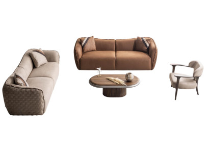 Luxuriöses elegantes Sofa-Set mit modernem Sessel und edlem Tisch