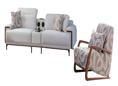 Graue Wohnzimmer Garnitur 2x Polstersofas Designer 2x Lehnsessel