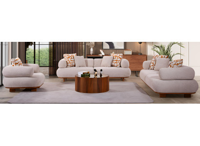 Moderne Wohnzimmer Sitzgarnitur Designer Beige 3-Sitzer Sofas Sessel