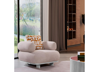 Beiger Wohnzimmersessel Designer Loungesessel Textil Einsitzer