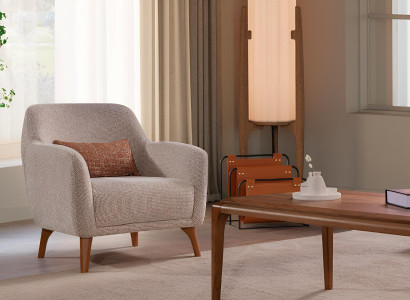 Bequemer Beiger Stoffsessel Designer Polstersitzer Wohnzimmer Möbel