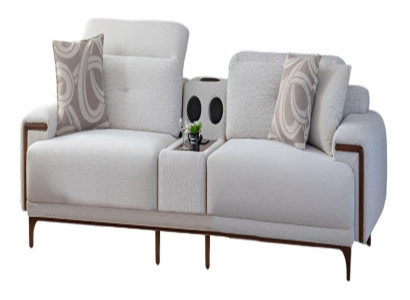 Weiße Polstercouchen Designer Wohnzimmer 2-Sitzer Edle Stoffcouchen