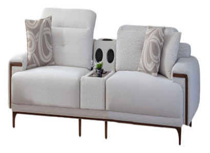 Weiße Polstercouchen Designer Wohnzimmer 2-Sitzer Edle Stoffcouchen