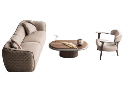 Stilvolle Wohnzimmer Garnitur Beiges Sofa Relaxsessel Couchtisch