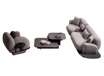 Elegantes Graues Sofa-Set Textilcouch Designer Sessel Couchtisch