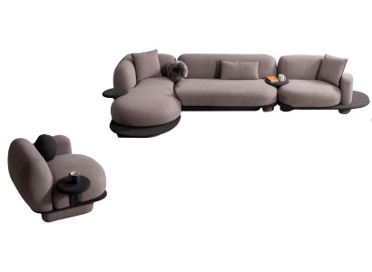 Luxuriöses Graues Wohnzimmer Polster-Set Designer Ecksofa Sessel