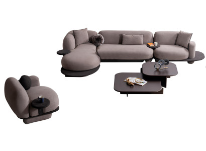 Graues Wohnzimmer Ecksofa Designer Relax Sessel Holz Couchtisch