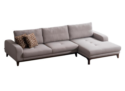 Elegantes Beiges Ecksofa Designer L-Form Sofa Polstercouch Holzfüße