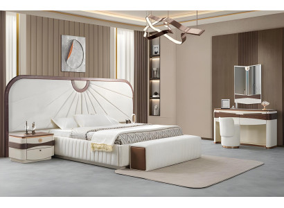 Schlafzimmer Einrichtung Doppelbett Schminktisch Hocker Nachttische