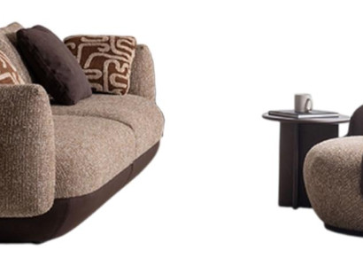 Stilvolles Textilsofa Designer Relaxsessel Holz Beistelltisch 3tlg