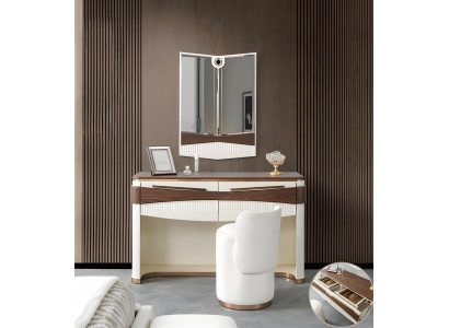 Weißer Schminktisch Designer Spiegel Luxuriöser Polsterhocker 3tlg