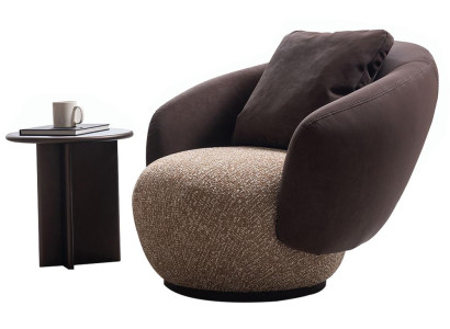 Braun-Beiger Relaxsessel Designer Holzgestell Edler Polstersessel