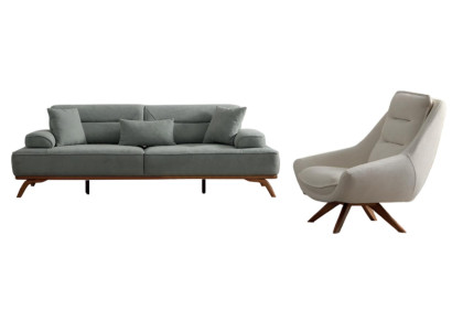 Grau-Beige Wohnzimmer Couchgarnitur Stilvoller 3-er Armlehnensessel