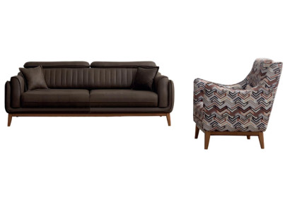 Braune Wohnzimmer Garnitur Exklusiver 3-Sitzer Polstersessel 2tlg