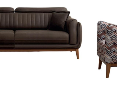 Braune Wohnzimmer Garnitur Exklusiver 3-Sitzer Polstersessel 2tlg